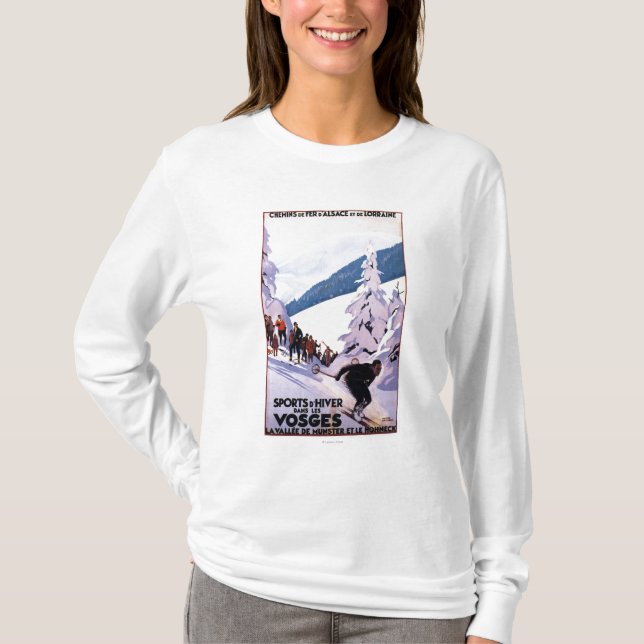 T-shirt Spectateurs observant l'affiche de skieur (Devant)