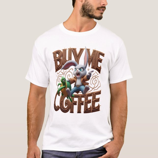T-shirt Speedy Bunny Races Turtle Acheter Moi Un Café (Devant)