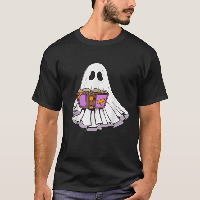 T-shirt Spell Book Reading Ghost Halloween Comic Ghost Kid (Devant)