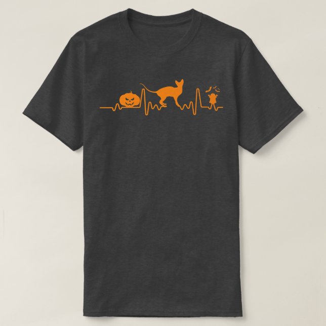 T-shirt Sphyn Chat Heartbeat Citrouille Funny Halloween Co (Design devant)