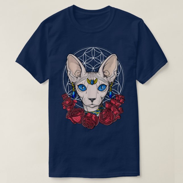 T-shirt Sphyn Chat sans cheveux Chat Sacré Géométrie Flora (Design devant)