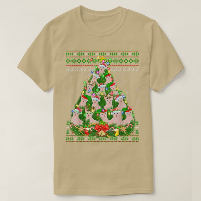 T-shirt Sphyn Chat Xmas Éclairage Arbre Sphyn Chat Vilain  (Design devant)
