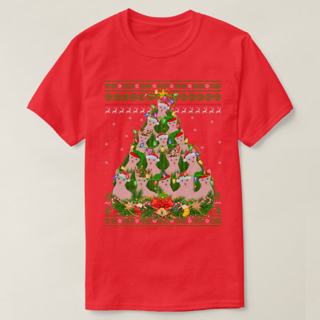 T-shirt Sphyn Chat Xmas Éclairage Arbre Sphyn Chat Vilain  (Design devant)
