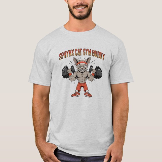 T-shirt Sphynx Cat Gym Buddy Cartoon Fitness Art (Devant)