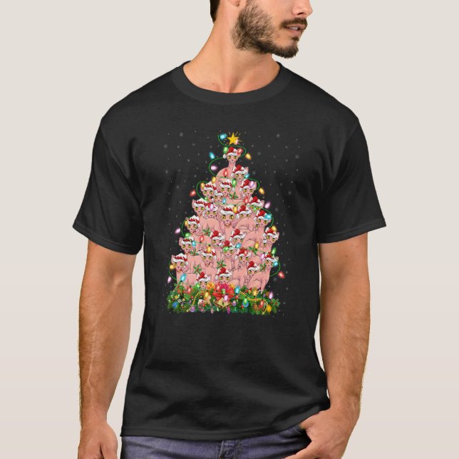 T-shirt Sphynx Cat  Xmas Lights Santa Sphynx Cat Christmas (Devant)
