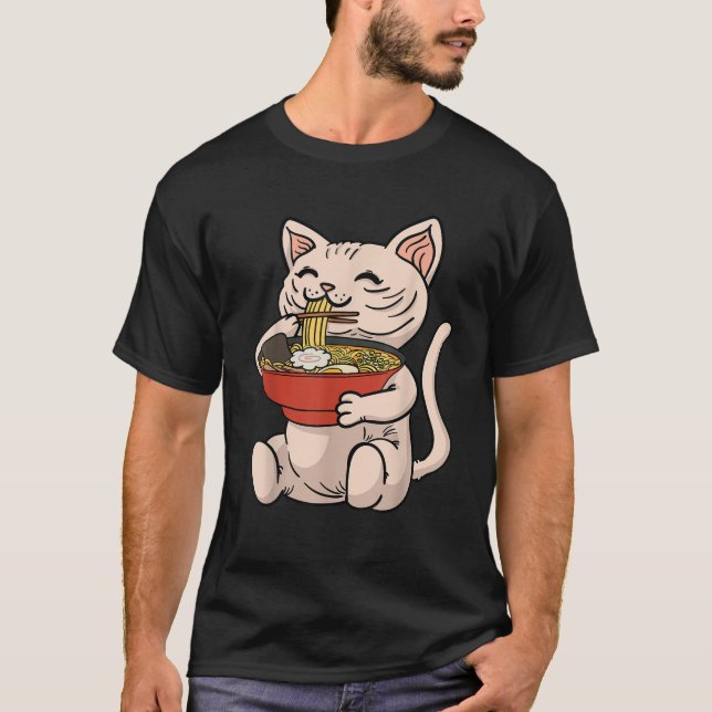 T-shirt Sphynx Chat Japonais Ramen nouilles Kawaii Anime M (Devant)