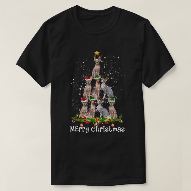T-shirt Sphynx Chat Noël Arbre de Noël Amoureux des chats (Design devant)