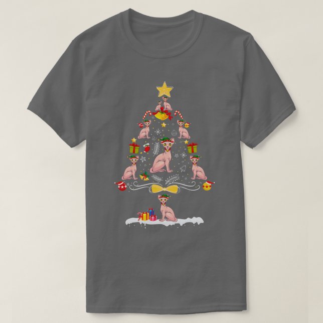T-shirt Sphynx Christmas Tree Chat Propriétaire cadeau (Design devant)