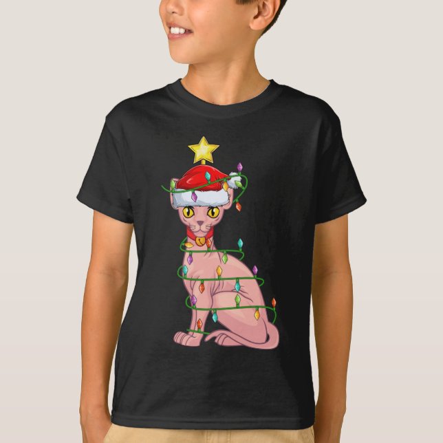 T-shirt Sphynx Éclairage Chat Xmas Arbre Correspondance Sp (Devant)