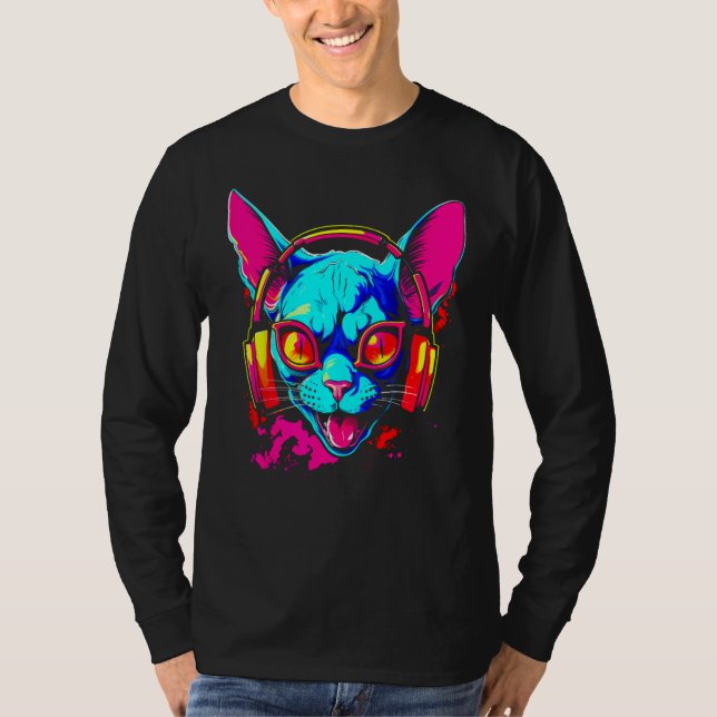 T-shirt Sphynx Hairless Cat DJ (Devant)