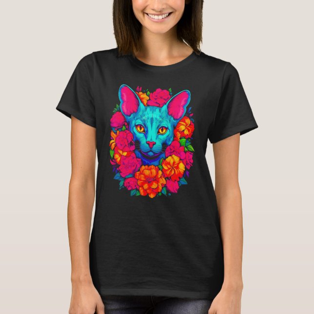 T-shirt Sphynx Hairless Cat Flowers (Devant)