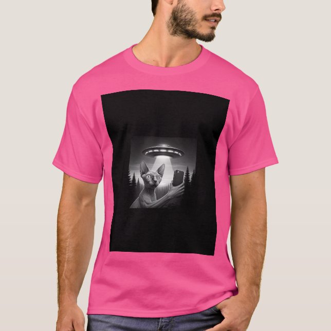 T-shirt Sphynx Kitten Chat Selfie Ufo Mème Drôle (Devant)