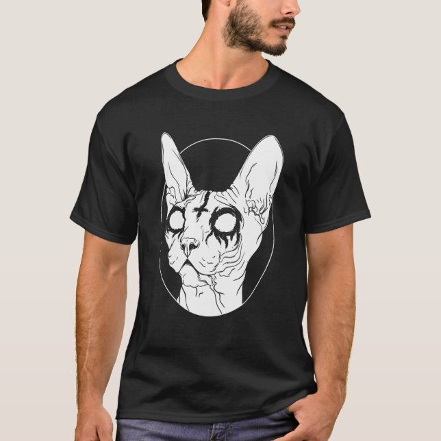 T-shirt Sphynx Métal Noir Chat I Goth And Death Metal (Devant)
