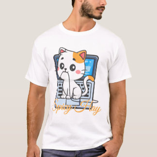 T-shirt Spicy Hay Funny Cat Biting Cord Kawaii Art