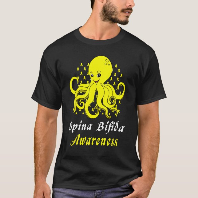 T-shirt Spina Bifida Awareness  Octopus Yellow Support (Devant)