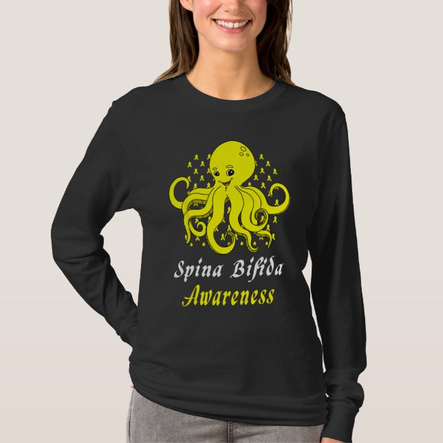 T-shirt Spina Bifida Awareness  Octopus Yellow Support (Devant)