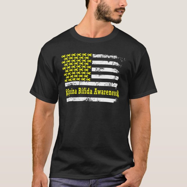 T-shirt Spina Bifida Awareness USA Flag American Yellow Su (Devant)