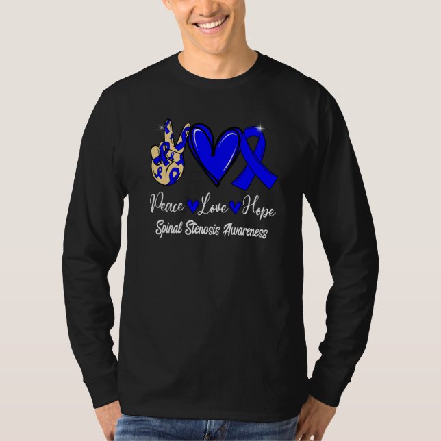 T-shirt Spinal Stenosis Awareness Peace Love Hope Blue Rib (Devant)