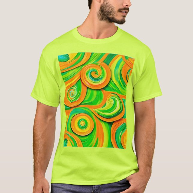 T-shirt Spirale verte et orange (Devant)