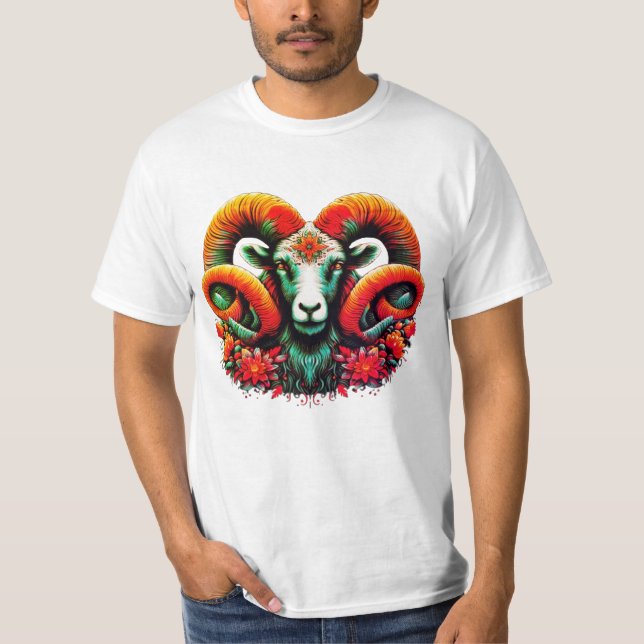 T-shirt Spirit Ram - Floral Horns & Earth Wisdom (Devant)