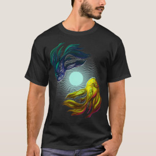 T-shirt Spirituel Bleu et Jaune Zen Koi Poisson dans la Lu