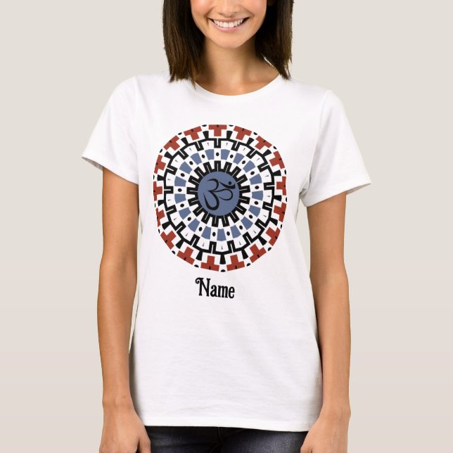 T-shirt Spirituel Mandala Yoga Om Blue Rust Customisé (Devant)