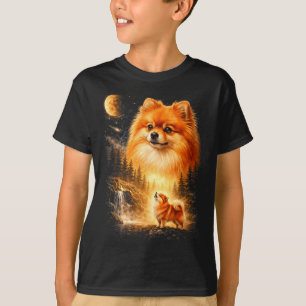 T-shirt Spitz poméranien hurlant à la lune vintage mystiqu
