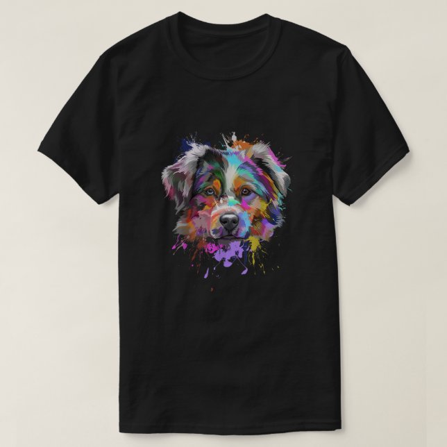 T-shirt Splash Art Australian Shepherd (Design devant)