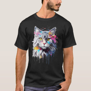 T-shirt Splash Art Chat Sibérien Visage coloré