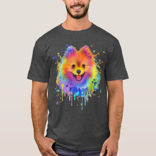 T-shirt Splash Art Pomeranian Cute Doggie Gift Men Women