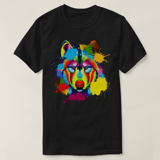 T-shirt Splash Art visage de loup américain (Design devant)