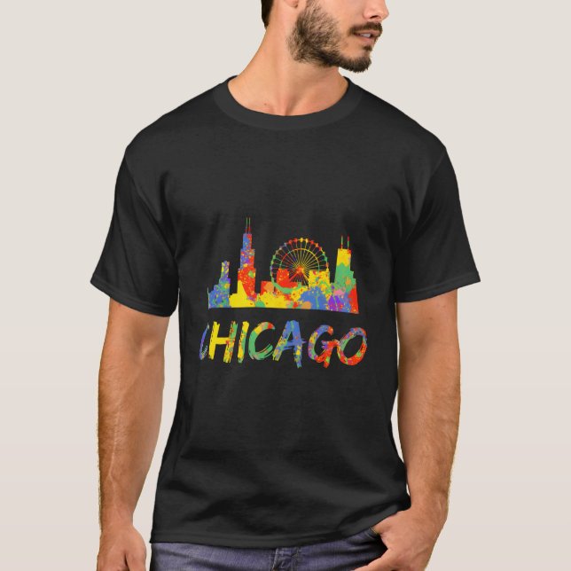 T-shirt Splashs de peinture Skyline Chicago Illinois (Devant)