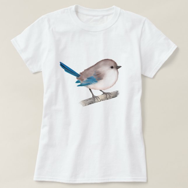 T-shirt Splendid Fairy Wren Bird on Branch (Design devant)
