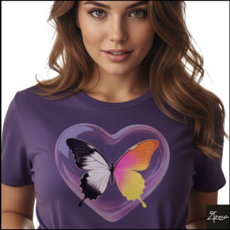T-shirt Split Butterfly Monochrome Neon Heart Graphic
