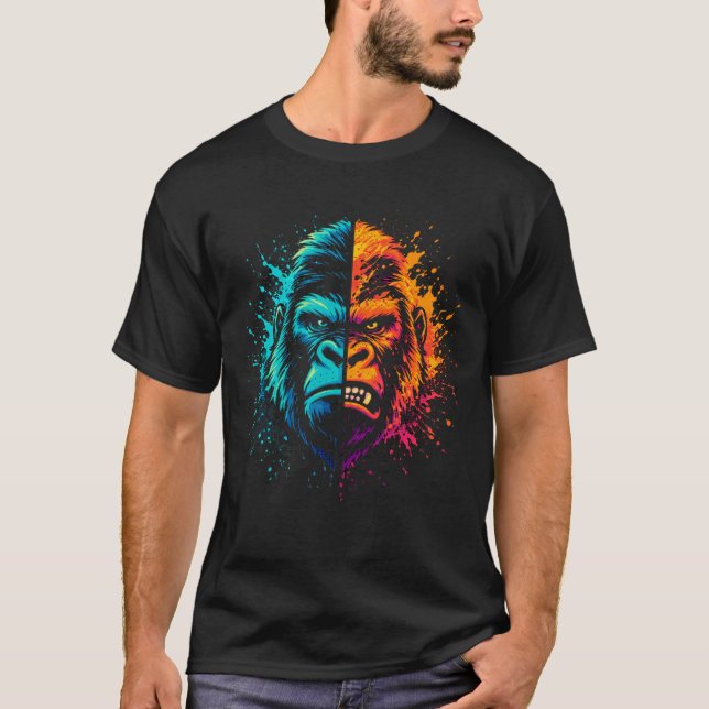 T-shirt Split Gorilla Face Pop Art Paint Splash (Devant)