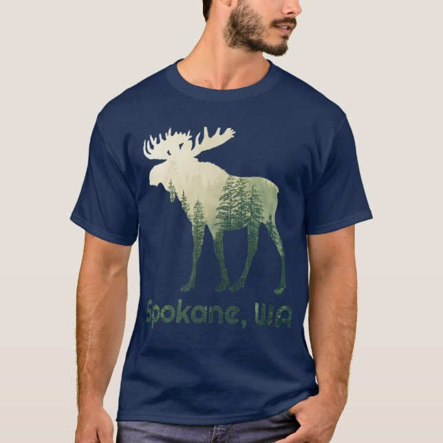 T-shirt Spokane WA Moose Forest Tree Hunter (Devant)