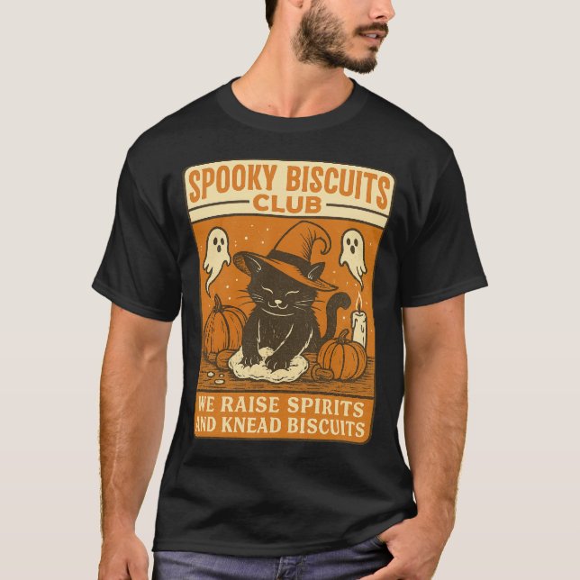 T-shirt Spooky Biscuits Club Cat Halloween Funny Baking  (Devant)