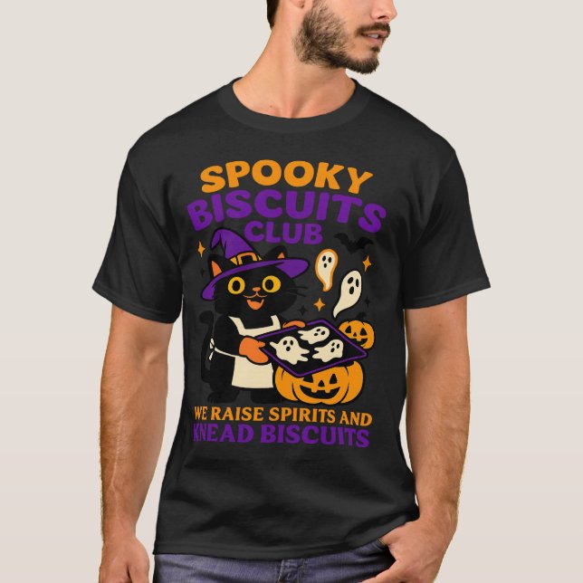 T-shirt Spooky Biscuits Club Cat Halloween Funny Baking  (Devant)