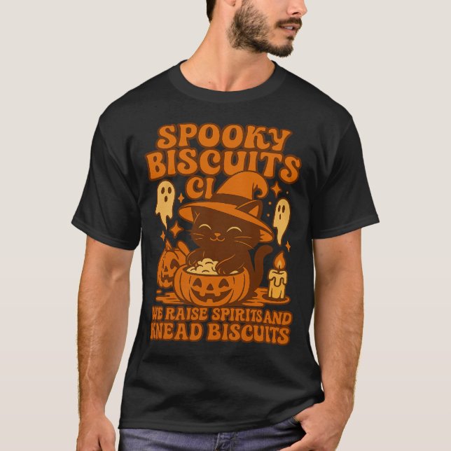 T-shirt Spooky Biscuits Club Cat Halloween Funny Baking  (Devant)