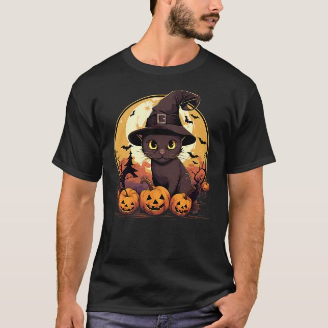 T-shirt Spooky Burmese Cat Witch Halloween (Devant)