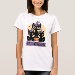 T-shirt Spooky Cute Black Cat Halloween Autumn Pumpkin