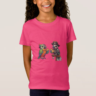 T-Shirt Spooky Cute Pirate Skeleton Parrots Halloween