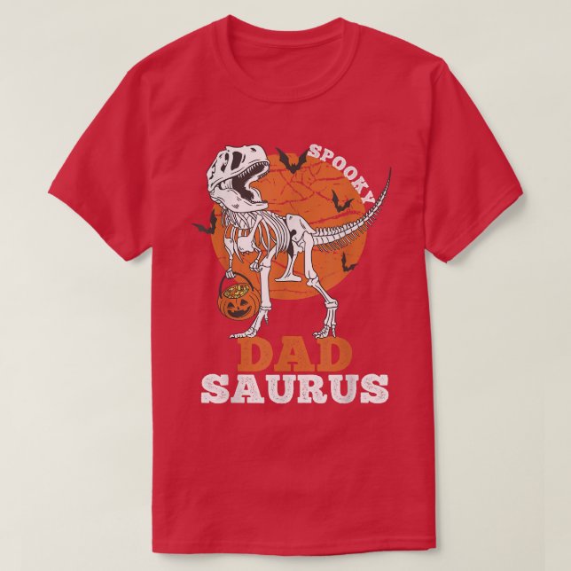 T-shirt Spooky Dad Saurus Dinosaur Skeleton T rex Pumpkin  (Design devant)