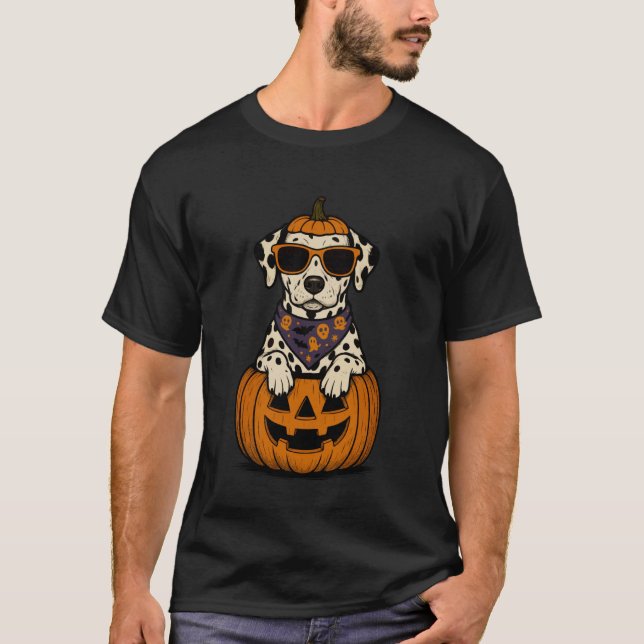 T-shirt Spooky Dalmatian Pumpkin Halloween Dog Lover (Devant)