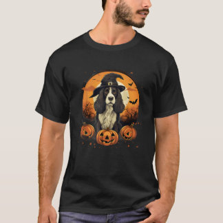 T-shirt Spooky English Springer Spaniel Dog Witch Hallowee