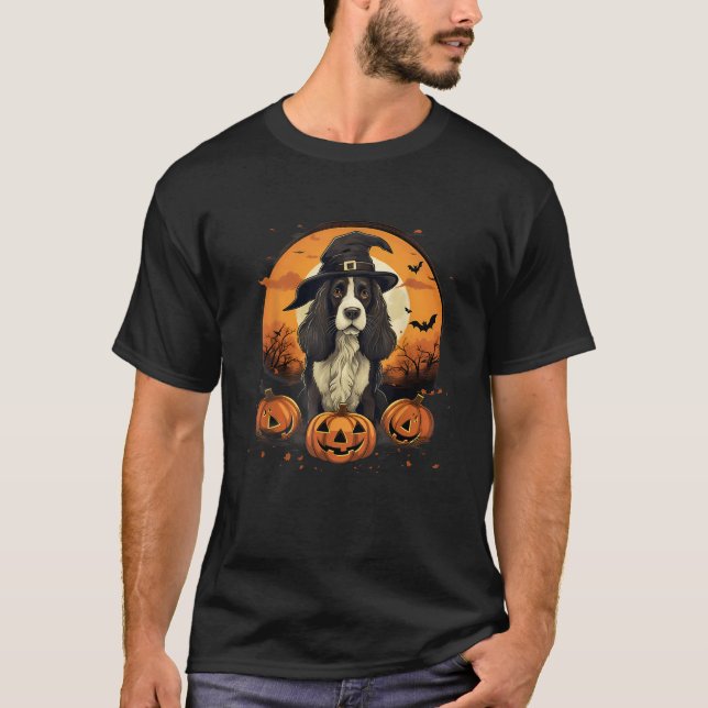 T-shirt Spooky English Springer Spaniel Dog Witch Hallowee (Devant)
