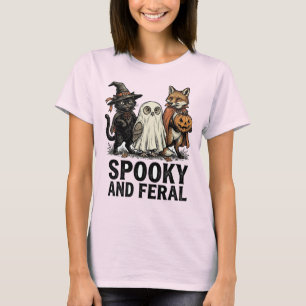 T-shirt Spooky et Féral Vintage Halloween Chat Hibou Renar
