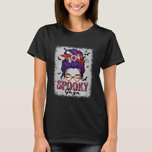 T-shirt Spooky Gaga Messy Hair Bun Scary Halloween Costume (Devant)