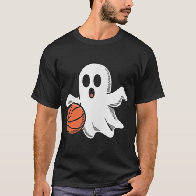 T-shirt Spooky Ghost Playing Basketball Retro Halloween Co (Devant)