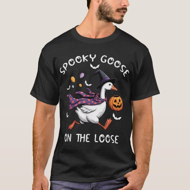 T-shirt Spooky Goose On The Loose Witch Silly Goose Animal (Devant)